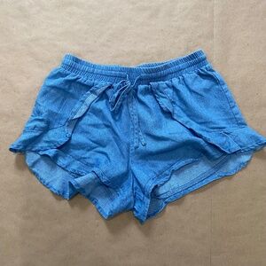 Chambray Shorts with Ruffle
